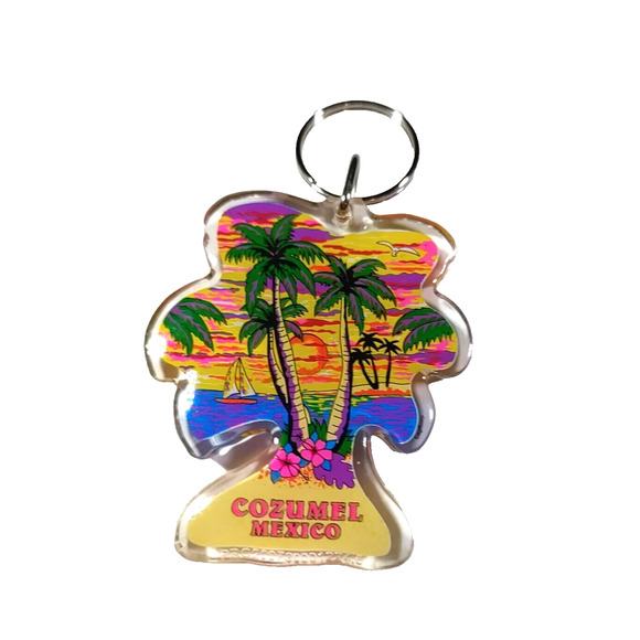 Cozumel Mexico Acrylic Keychain Palm Trees Sail Boat - Picture 3 of 3